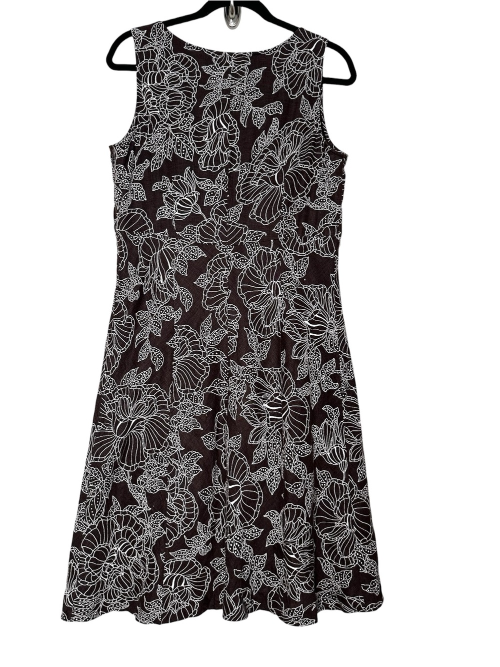 Vintage 100% Linen Chocolate Brown Floral Midi Dress Coastal Comfort Minimalist - Picture 8 of 12